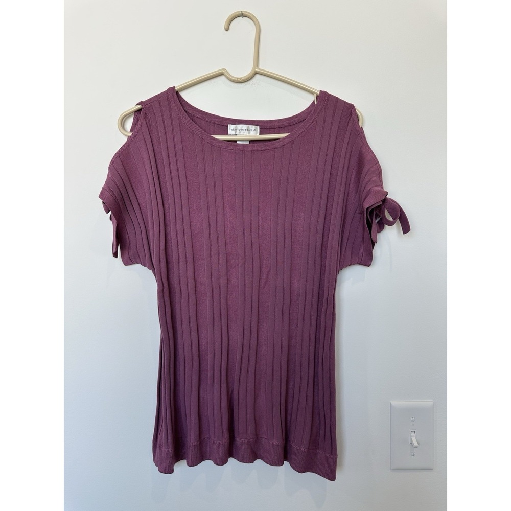 Christopher & Banks Women's Ribbed Short Sleeve Sweater with Shoulder Cut outs